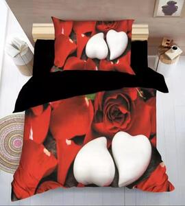 2dílné 3D povlečení 140×200 + 70×90 – Bílé srdce a červené růže