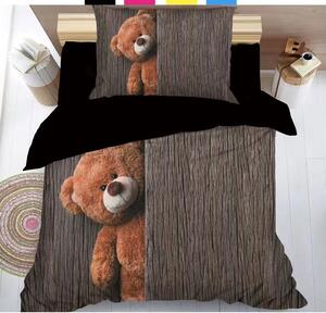 2dílné 3D povlečení 140×200 + 70×90 – Medvídek za hnědým dřevem