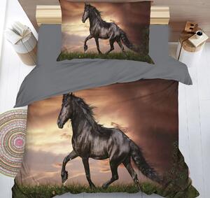 2dílné 3D povlečení 140×200 + 70×90 – Černý kůň v západu slunce