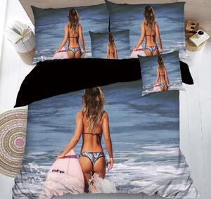 7dílné 3D povlečení – Surfařka na pláži – 140x200 cm
