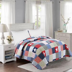 Prošívaný přehoz přes postel 200×240 cm – Patchwork modro-červený