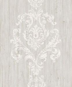 Vliesové tapety na zeď Facade FC2206, dřevěný obklad s bílým ornamentem, rozměr 10,05 m x 0,53 m, GRANDECO