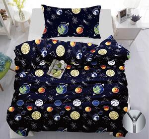 Bavlněné oboustranné povlečení 140×200 + 70×90 – PLANETKY vesmírný vzor