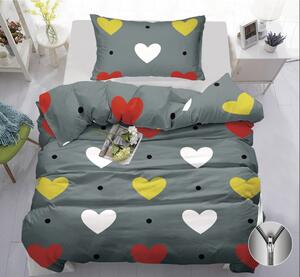 Oboustranné bavlněné povlečení 140×200 + 70×90 – COLOR HEARTS GREY
