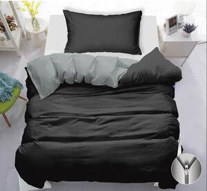 Bavlněné povlečení 140×200/70×90 – Černé & šedé, oboustranné, zip | Minimalistický styl
