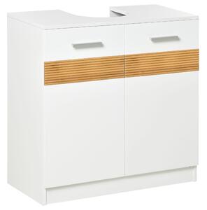 Kleankin Koupelnová skříňka pod umyvadlo, dřevěná, volně stojící s 2 dveřmi a vnitřní policí, moderní styl 60x30x60,5 cm Bílá | Aosom