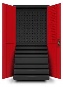 JAN NOWAK Plechová dílenská skříň se zásuvkami model DAREK 920x1850x500, antracitovo-červená
