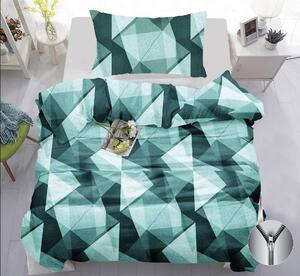 Moderní oboustranné povlečení 140×200/70×90 – Geometrický vzor zelený | Zip | Fresh design