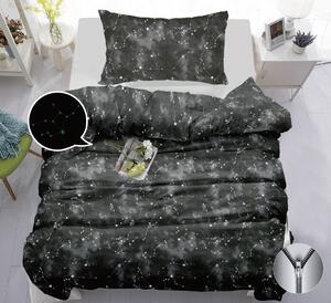 Povlečení 2dílné 140×200 + 70×90 –svítící hvězdy, šedá galaxie, se zipem