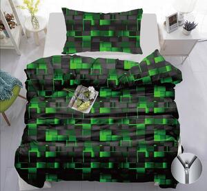 Povlečení 2dílné 140×200 + 70×90 – 3D zeleno-černé kostky, se zipem