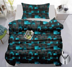 Povlečení 2dílné 140×200 + 70×90 – 3D modro-černé kostky, se zipem