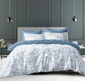 Bavlněné povlečení 140×200/70×90 – elegantní modro-bílé povlečení s botanickým motivem, zapínání na knoflíky