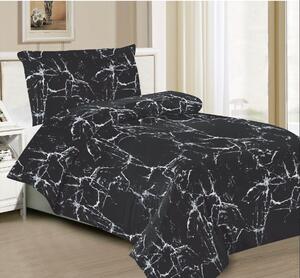 Bavlněné povlečení 140×200 + 70×90 – černé mramorové, moderní ložní prádlo, zapínání na zip