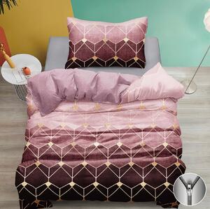 Bavlněné povlečení 140×200 + 70×90 – růžovo-fialové geometrické ombré, moderní design, zip