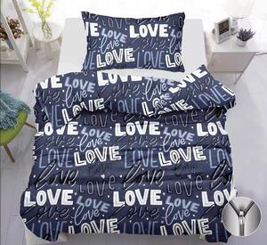 Povlečení 2dílné 140×200 + 70×90 – tmavě modré LOVE graffiti, moderní styl, se zipem