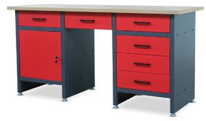 Pracovní stůl se zásuvkami FRANK, 1700 x 850 x 600 mm, antracitově červený