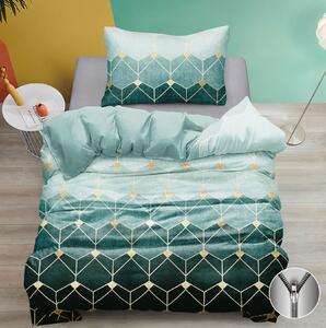 Bavlněné povlečení 140×200 + 70×90 – zelené geometrické, moderní design, zip