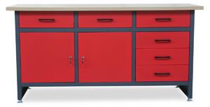 JAN NOWAK Pracovní stůl HENRY se zásuvkami a skříňkou: antracitově červený