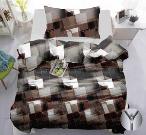 Bavlněné povlečení 140×200 + 70×90 – šedohnědý geometrický vzor, zip, moderní styl