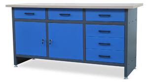 Pracovní stůl se zásuvkami a skříňkou HENRY, 1700 x 850 x 600 mm, antracitově modrý