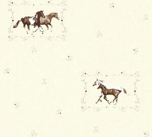 Dětské vliesové tapety na zeď Little Stars 35837-2, rozměr 10,05 m x 0,53 m, koně na krémovém podkladu, A.S.Création