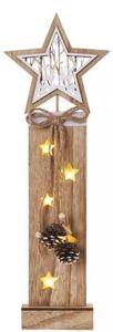 LED dřevěná dekorativní vánoční hvězda, 5xLED, teplá bílá, 48cm, 2×AA, časovač