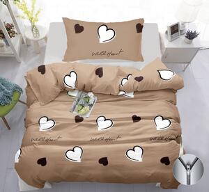 Bavlněné povlečení béžové s motivem srdíček | Romantický design, zip 140x200 cm
