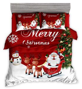 Vánoční povlečení 3dílné 140×200 – Santa Claus, sobi a vánoční stromek