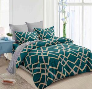 Moderní geometrické povlečení v zeleno-zlaté barvě | Luxusní design, zip 140x200 cm