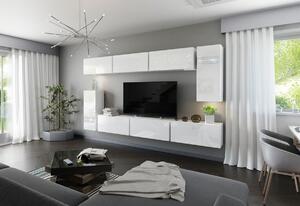 Obývací stěna BOX 3 + LED, bílá/bílá lesk