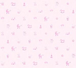 Dětské vliesové tapety na zeď Little Stars 35854-1, rozměr 10,05 m x 0,53 m, dětské hračky růžové, A.S.Création