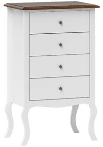 HOMCOM Komoda se 4 Šuplíky ve Francouzském Stylu - Dětská Komoda s Protiskluzovým Designem pro Obývací Pokoj a Chodbu 60x40x98,5 cm Bílá a Dub | Aosom