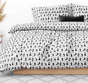 Goldea bavlněné ložní povlečení - černé kočky na bílém 140 x 220 a 70 x 90 cm