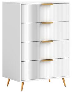 HOMCOM Skříňka se 4 zásuvkami – Moderní komoda s vlnitým designem, bezpečnostní systém proti převrácení, 60x40x90 cm, bílá | Aosom
