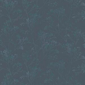 Vliesové tapety na zeď Daphne 6740-40, stonky lesklé zeleno-modré na tmavě modrém podkladu, rozměr 10,05 m x 0,53 m, Novamur 81996