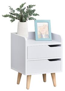 HOMCOM Víceúčelový Noční Stolek s Boční Skříňkou pro Obývací Pokoj nebo Ložnici s 2 Prostornými Zásuvkami, Borovicové Nohy, Moderní Design 33x28x42 cm