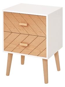 HOMCOM Noční stolek s 2 zásuvkami a zvýšenými nohami do ložnice 40x30x55,5 cm Bílý a přírodní | Aosom