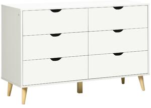 HOMCOM zásuvkový komoda s 6 zásuvkami pro kuchyň, ložnici, obývací pokoj, studium - moderní styl, systém proti převrhnutí 120x40x76 cm bílá | Aosom