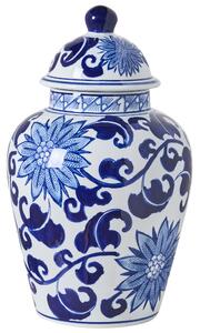Váza s víkem CUENCA Porcelán 36 cm Bílá/Modrá