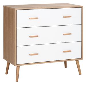 HOMCOM Dřevěná Komoda se 3 Zásuvkami, Vysoká Úložná Skříň Moderní s Vznesenými Nohami pro Ložnici a Obývací Pokoj 80x39x80 cm Bílá a Přírodní | Aosom