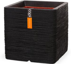 Capi Europe Květináč čtvercový Rib NL, Capi, 50x50x50 cm, recyklovatelná PE směs, barva black