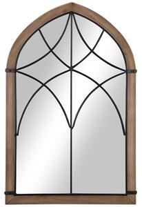 HOMCOM Dekorativní Dřevěné Zrcadlo na Zeď 93x60 cm Okenní Zrcadlo s 2 Háčky Vintage Styl pro Obývací Pokoj, Ložnici, Jídelnu a Předsíň Hnědé | Aosom