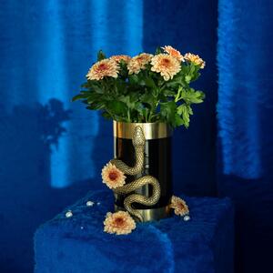 Černá kovová váza Bold Monkey Never Hurt A Snake 25,5 cm se zlatými detaily