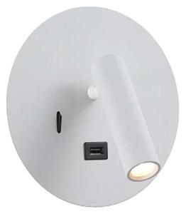 Ambient reading spot LED nástěnné svítidlo s USB kulaté Bílá