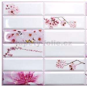 Obkladové panely 3D PVC TP10014009, cena za kus, rozměr 955 x 480 mm, květy sakury, GRACE