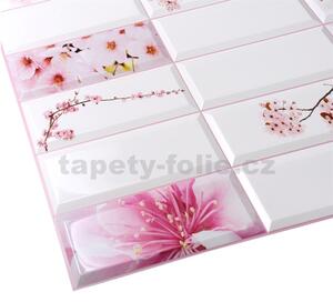 Obkladové panely 3D PVC TP10014009, cena za kus, rozměr 955 x 480 mm, květy sakury, GRACE