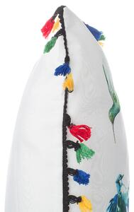 Dekorativní polštář s barevnými střapci a potiskem ptaků 45 x 45 cm MALLOW