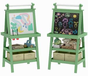AIYPLAY Dětský easel 3v1 Magnetická oboustranná tabule s papírovým válcem a úložnými košíky 59x48x118 cm Zelená | Aosom