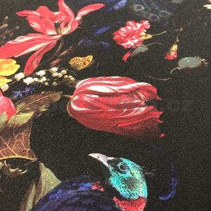 Vliesové tapety na zeď Instawalls 6371-15, rozměr 10,05 m x 0,53 cm, ptáci s barevnými květy na černém podkladu, Erismann