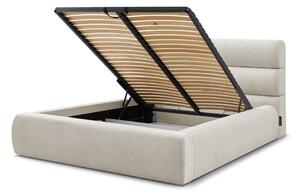 Béžová čalouněná dvoulůžková postel s úložným prostorem s roštem 180x200 cm Jagna – Bobochic Paris